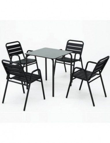 Mesas de Exterior. OFERTA Pack terraza bar mesa + 4 sillas de aluminio