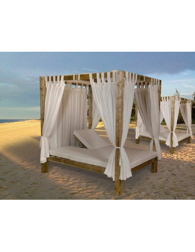 Cama Balinesa Estructura de madera respaldo reclinable de 2m - Camas Balinesas