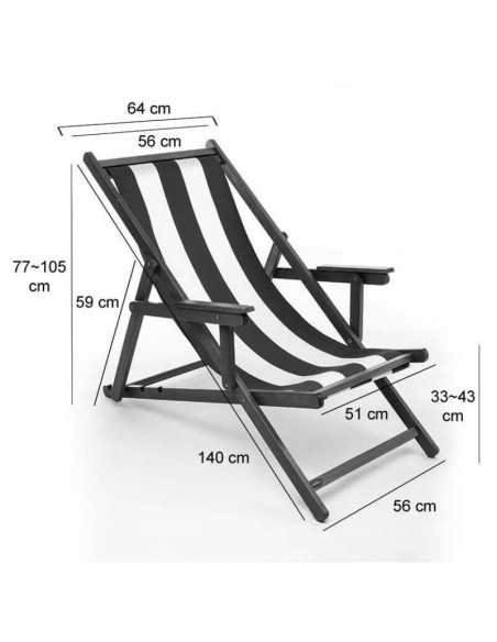 Medidas Hamaca Menorquina Premium plegable de loneta con brazos RH2040.HB